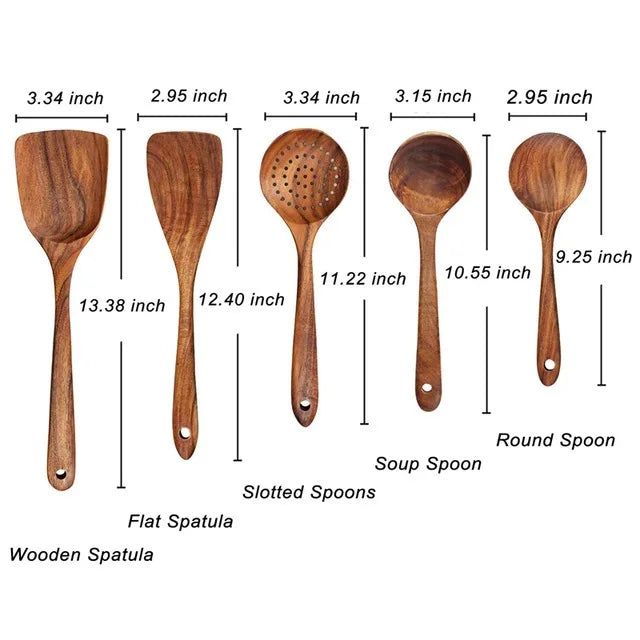 Non-Stick Teak Wood Cooking Utensils